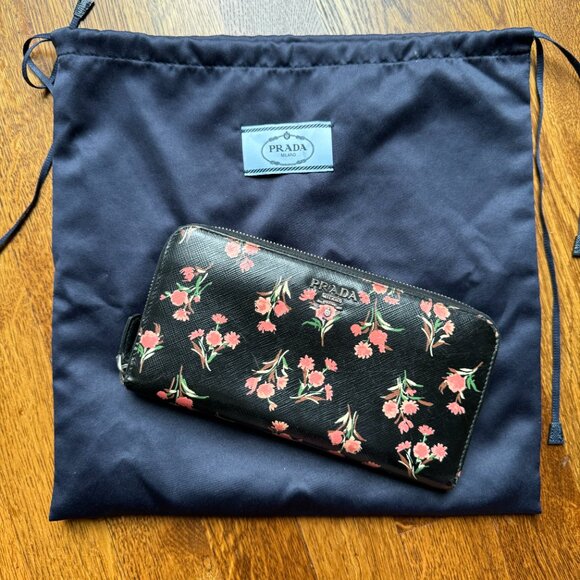 Prada Floral Continental Zip Around Wallet - Picture 1 of 12